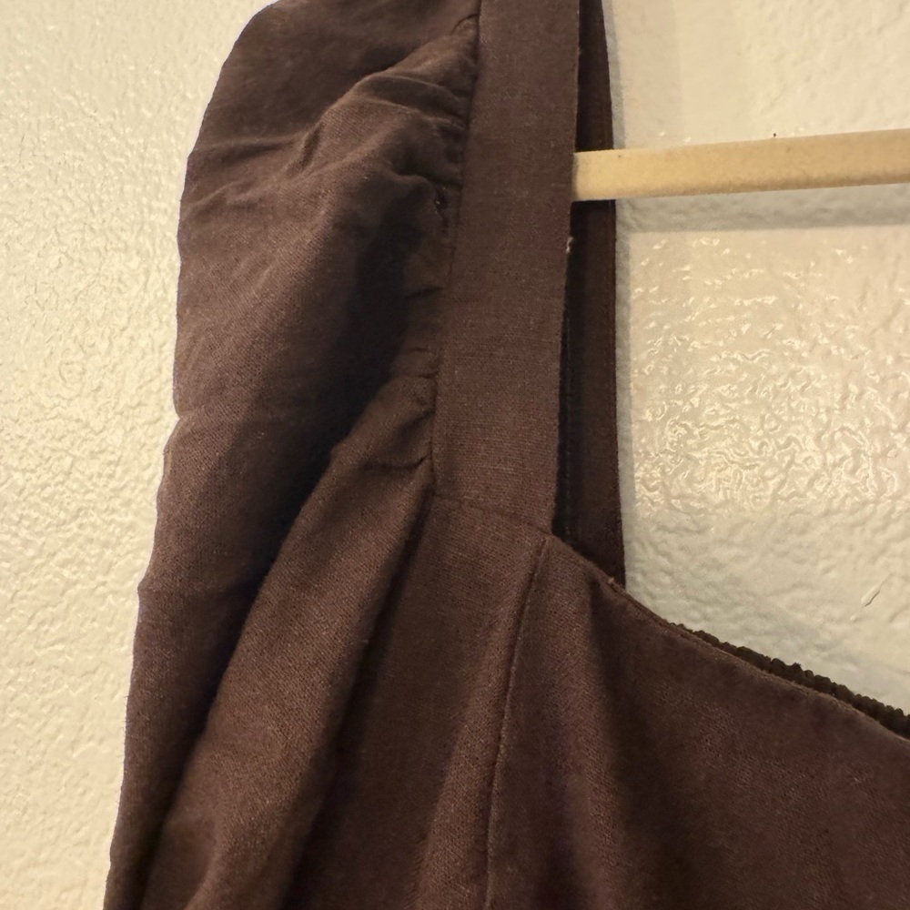 House of Harlow 1969 Chocolate Brown Tiered Babydoll Mini Dress Square Neck - Picture 4 of 8